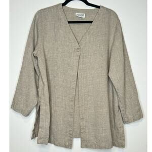 Eileen Fisher Women’s 100% Linen Tunic Jacket Cardigan Beige Long Sleeve L‎